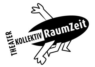 Logo TKRaumZeit Gespielte Rakete mit Armen und Beinen.
